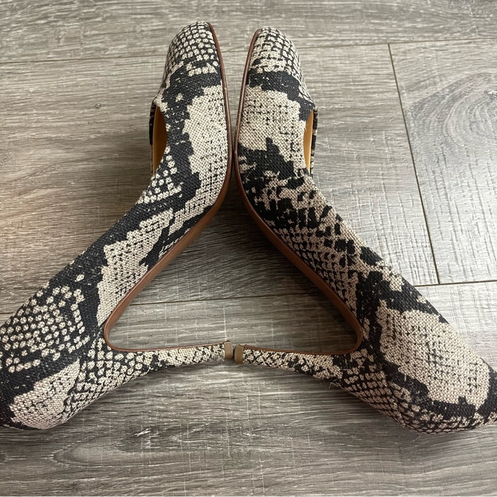 J. Crew Mona Snakeskin Printed Pumps Linen Heels 7.5 - Picture 4 of 6